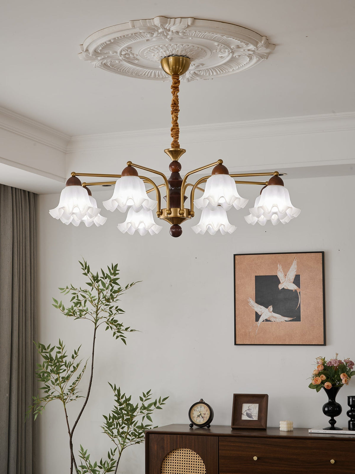 Lylaeen Kronleuchter Elegance Vintage aus Glas und Holz