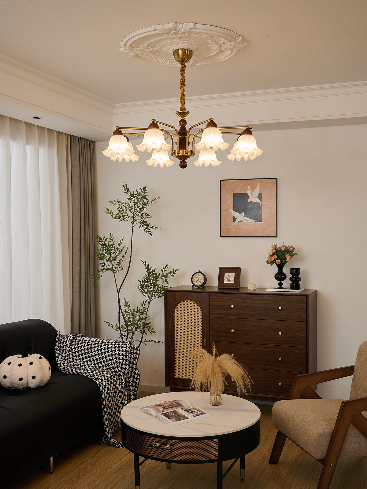 Lylaeen Kronleuchter Elegance Vintage aus Glas und Holz