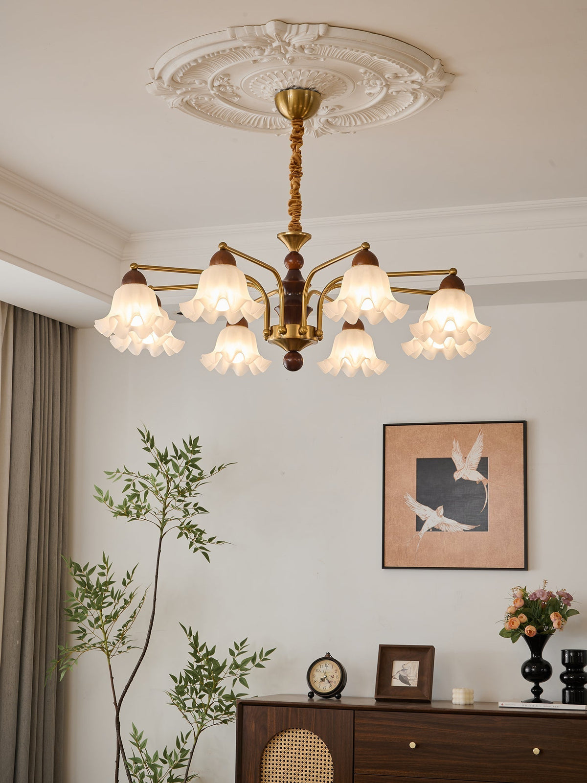 Lylaeen Kronleuchter Elegance Vintage aus Glas und Holz