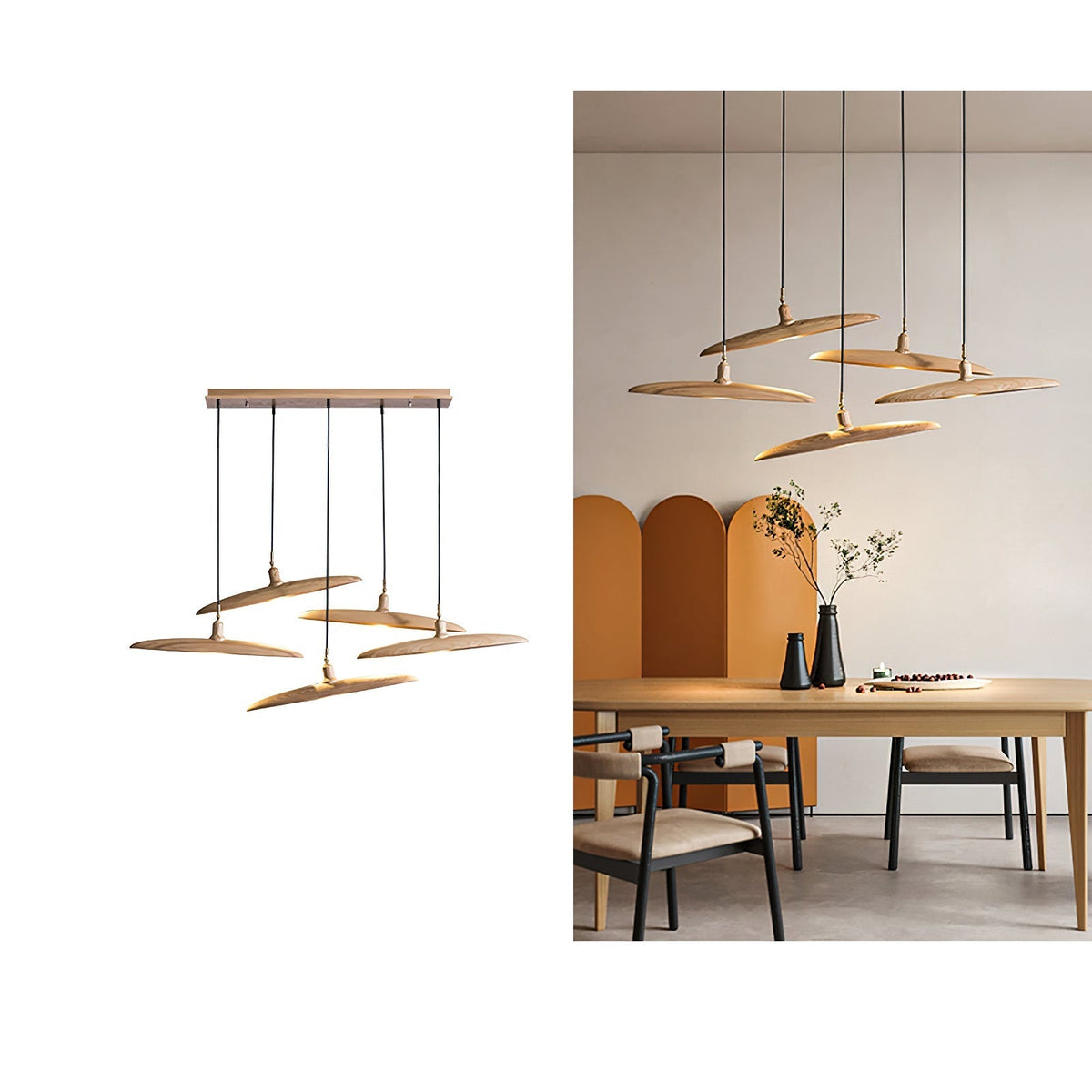 Zelirira Pendelleuchte aus Holz in Klingenform