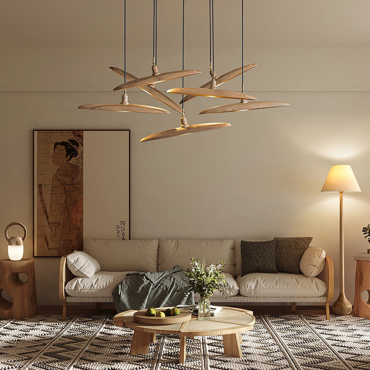Zelirira Pendelleuchte aus Holz in Klingenform