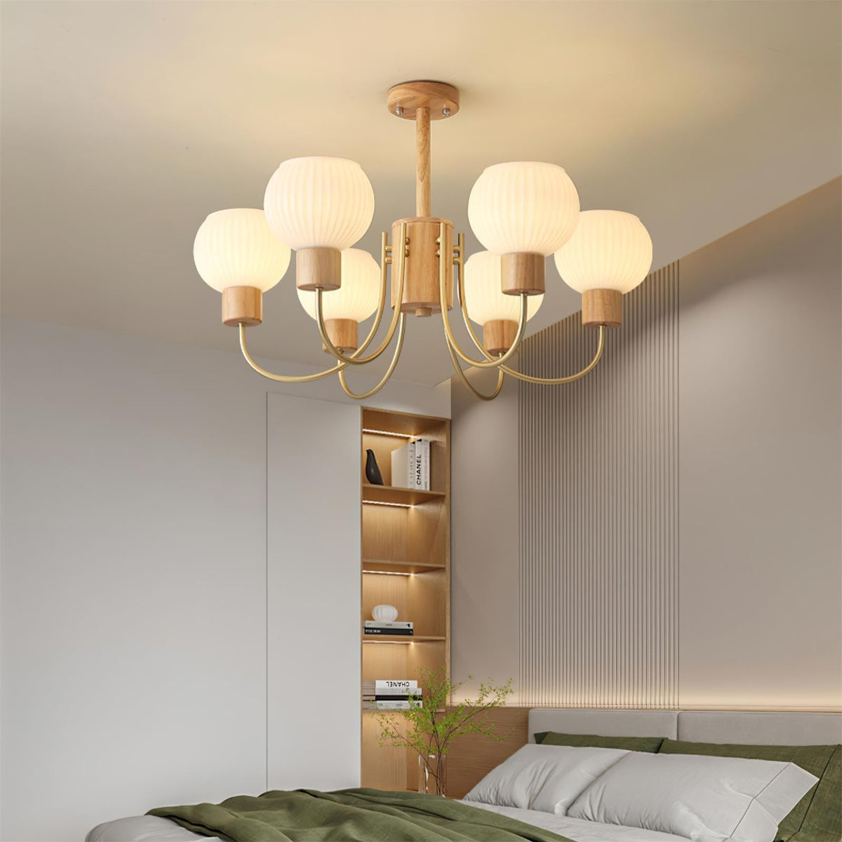 Sylorine Kronleuchter aus Holz 6 Lichtquellen Elegantes Glas