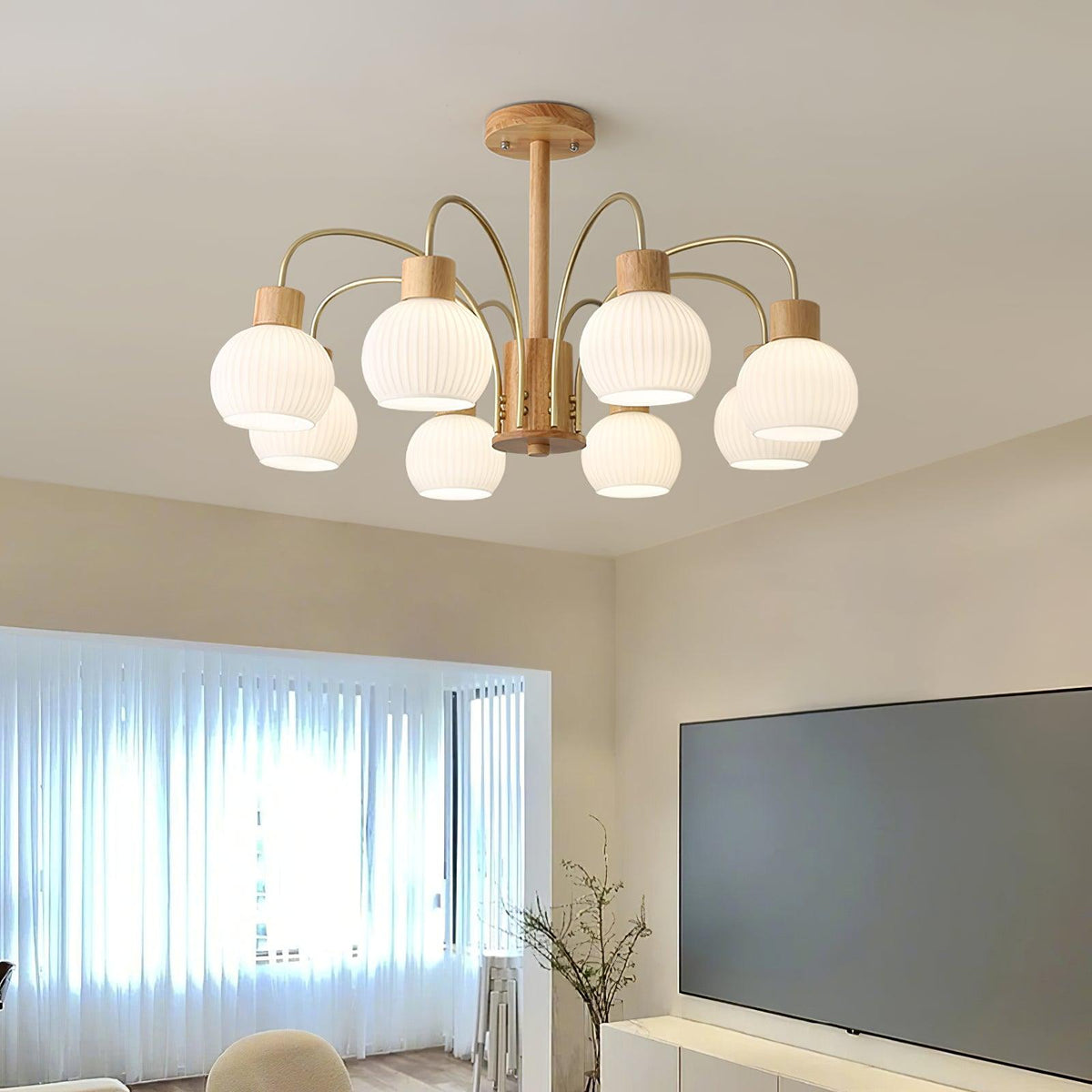 Sylorine Kronleuchter aus Holz 6 Lichtquellen Elegantes Glas