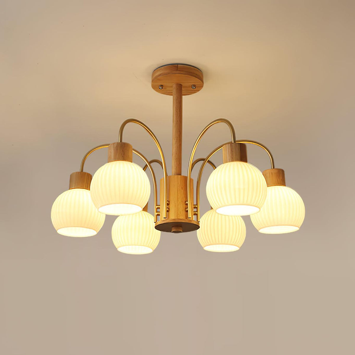 Sylorine Kronleuchter aus Holz 6 Lichtquellen Elegantes Glas