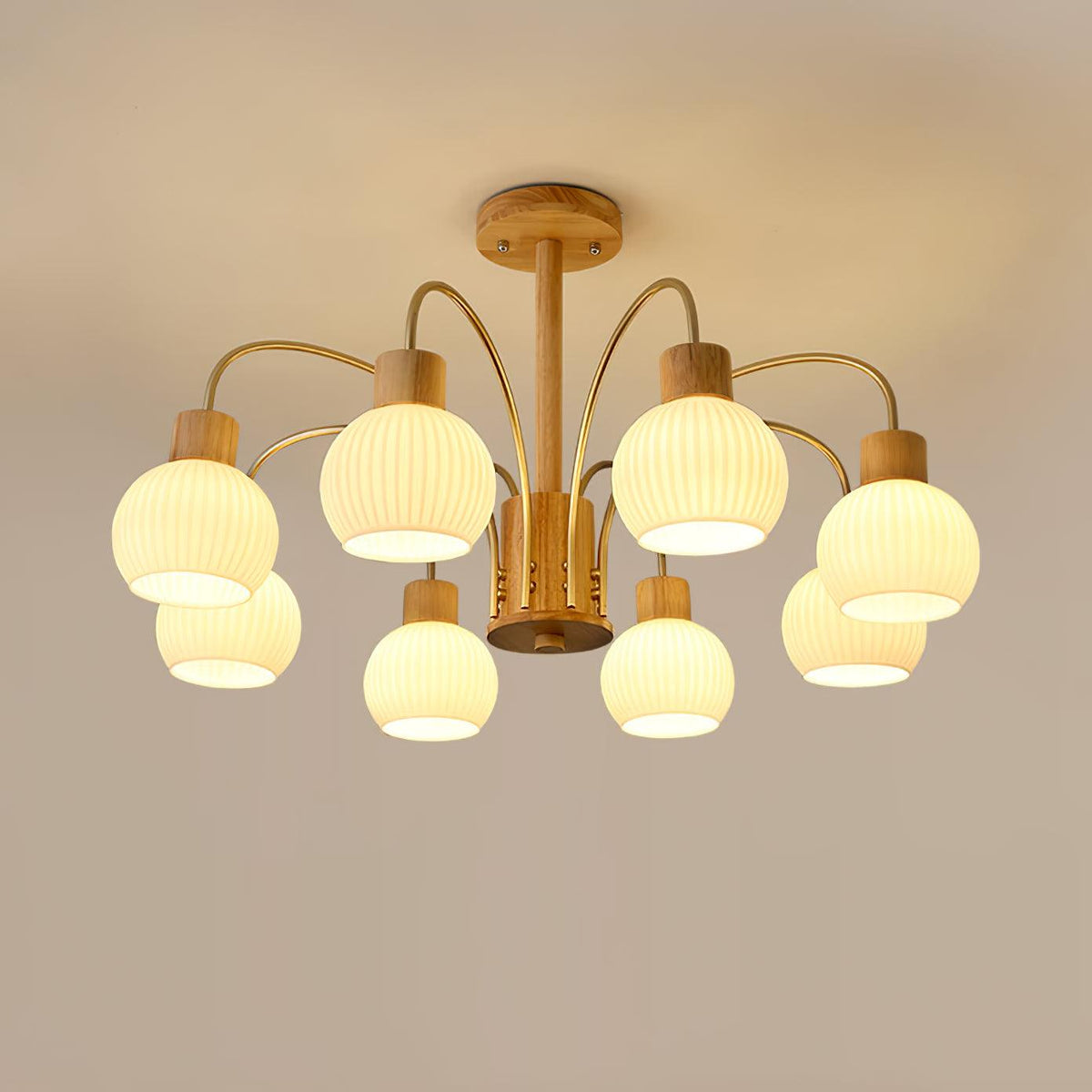 Sylorine Kronleuchter aus Holz 6 Lichtquellen Elegantes Glas