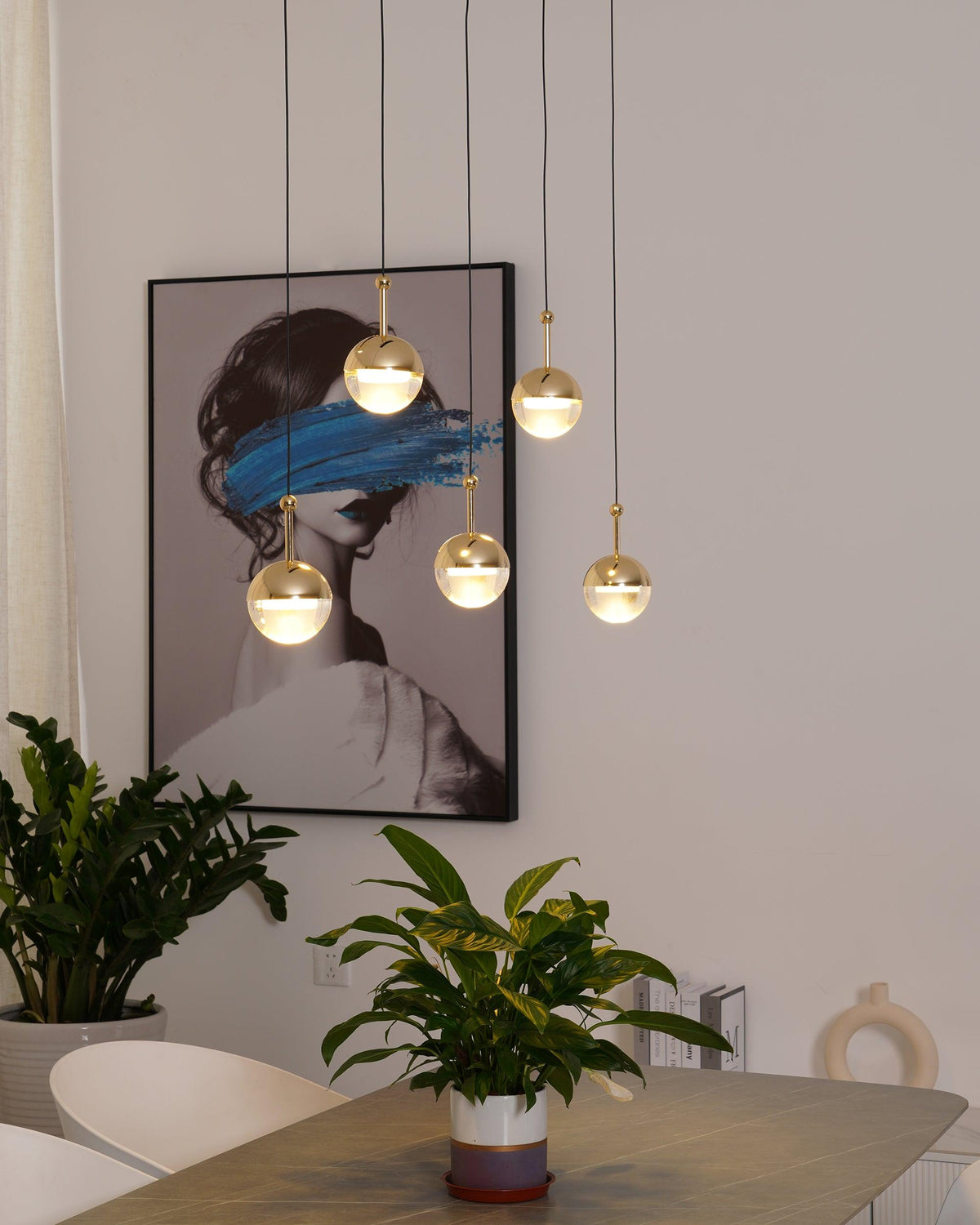 Zaneth Pendelleuchte Stahl Glas Multi Drop Kugel Minimalistisch für Treppenhaus