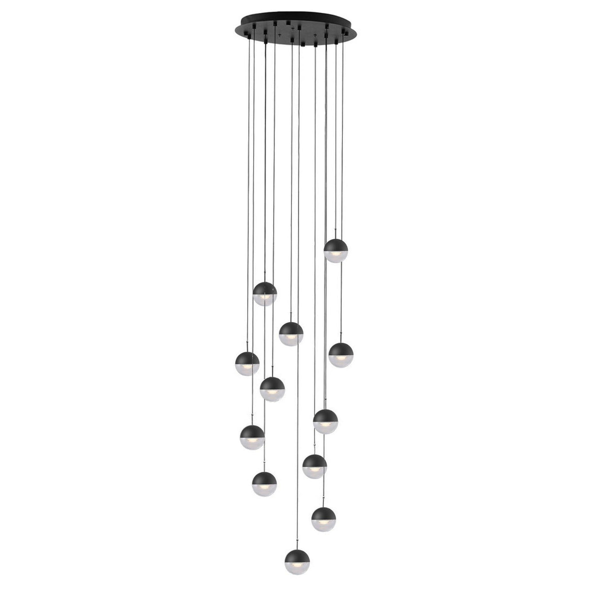 Zaneth Pendelleuchte Stahl Glas Multi Drop Kugel Minimalistisch für Treppenhaus