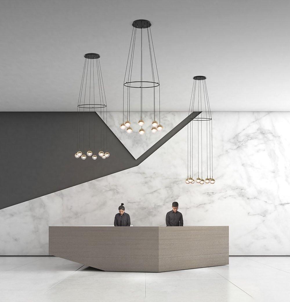 Zaneth Pendelleuchte Stahl Glas Multi Drop Kugel Minimalistisch für Treppenhaus
