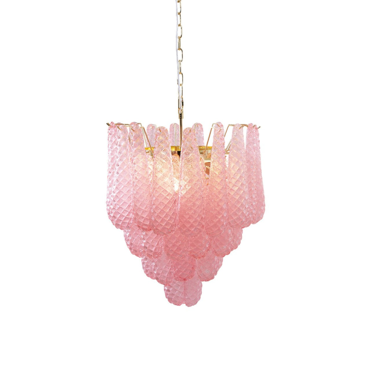 Veliena Kronleuchter Rosa Tropfen Murano-Glas Diamantmuster Wasserfall