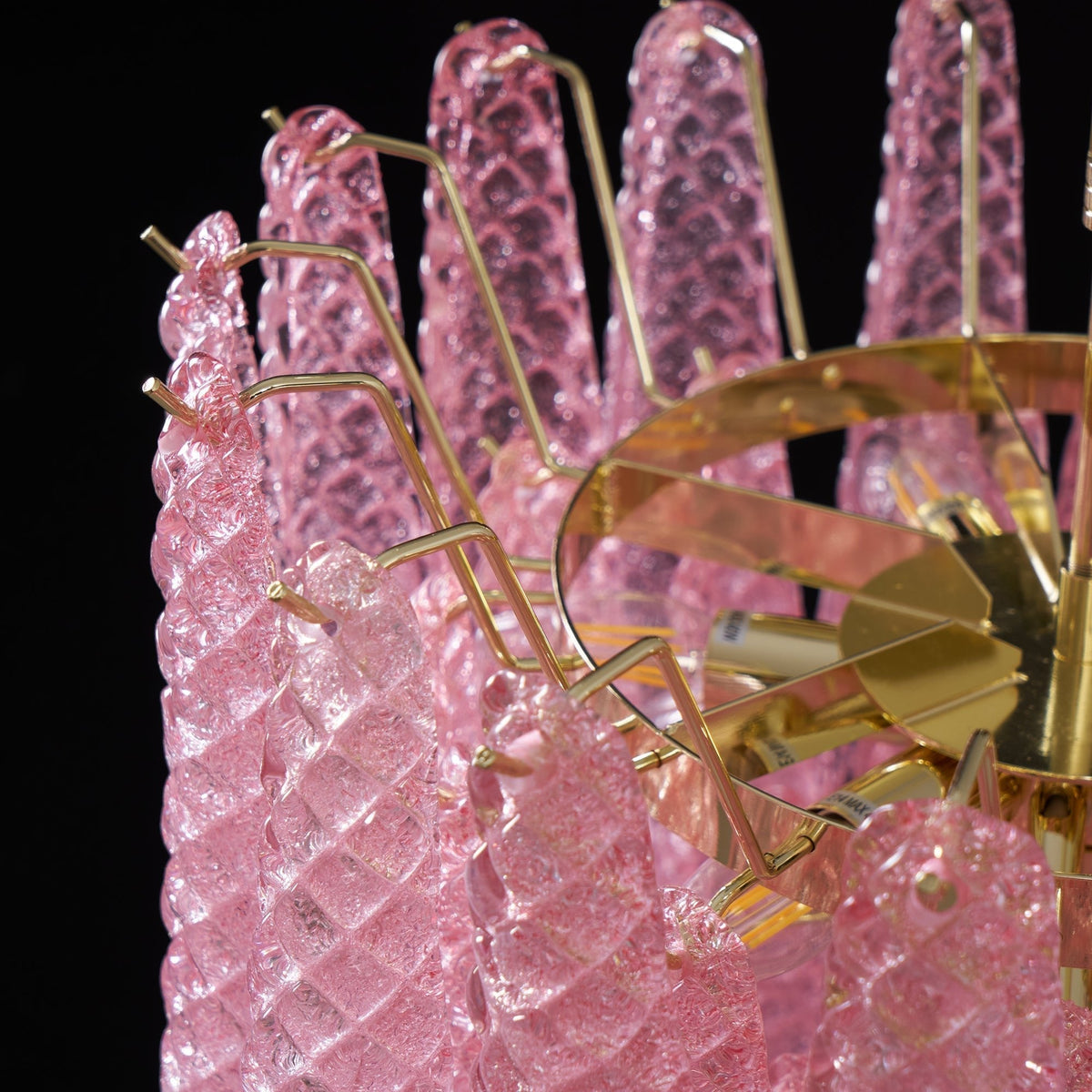 Veliena Kronleuchter Rosa Tropfen Murano-Glas Diamantmuster Wasserfall