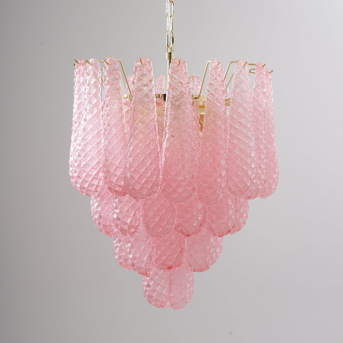 Veliena Kronleuchter Rosa Tropfen Murano-Glas Diamantmuster Wasserfall