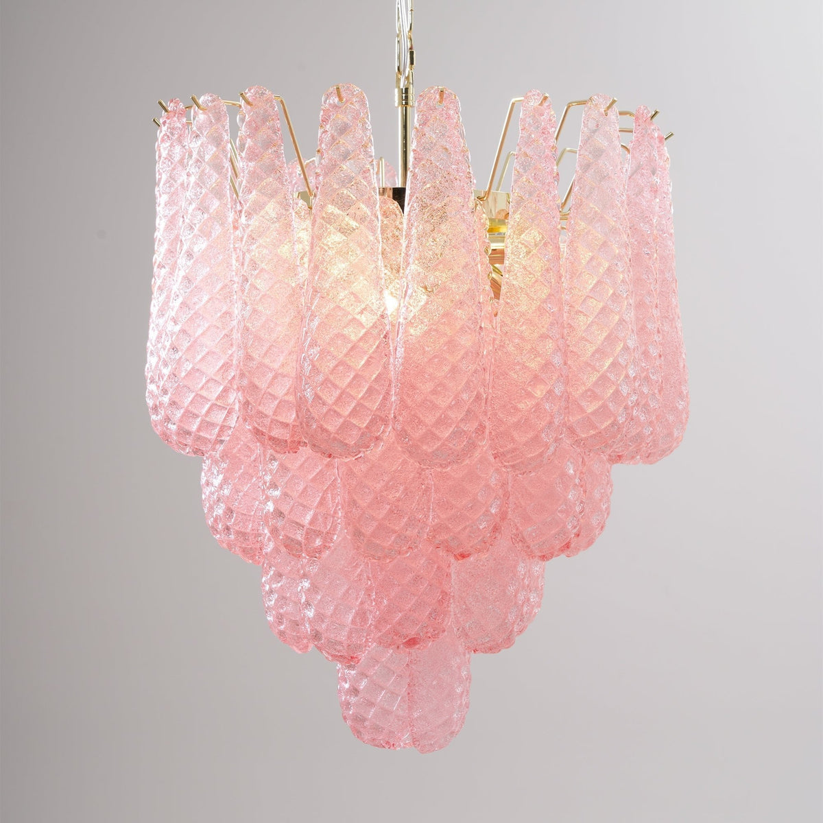 Veliena Kronleuchter Rosa Tropfen Murano-Glas Diamantmuster Wasserfall