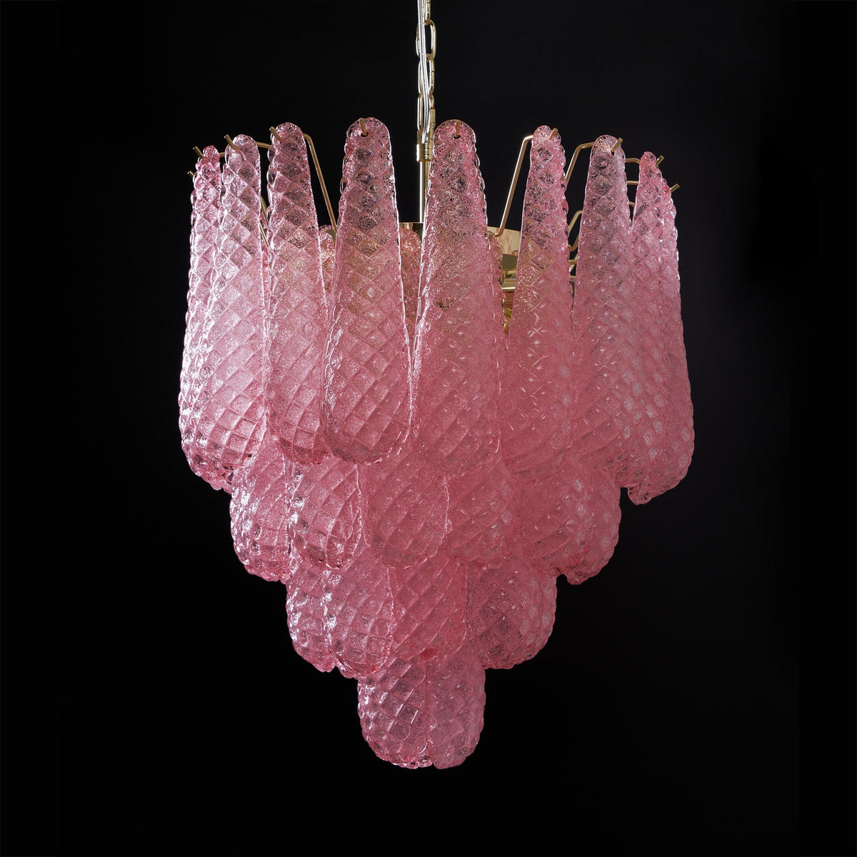 Veliena Kronleuchter Rosa Tropfen Murano-Glas Diamantmuster Wasserfall