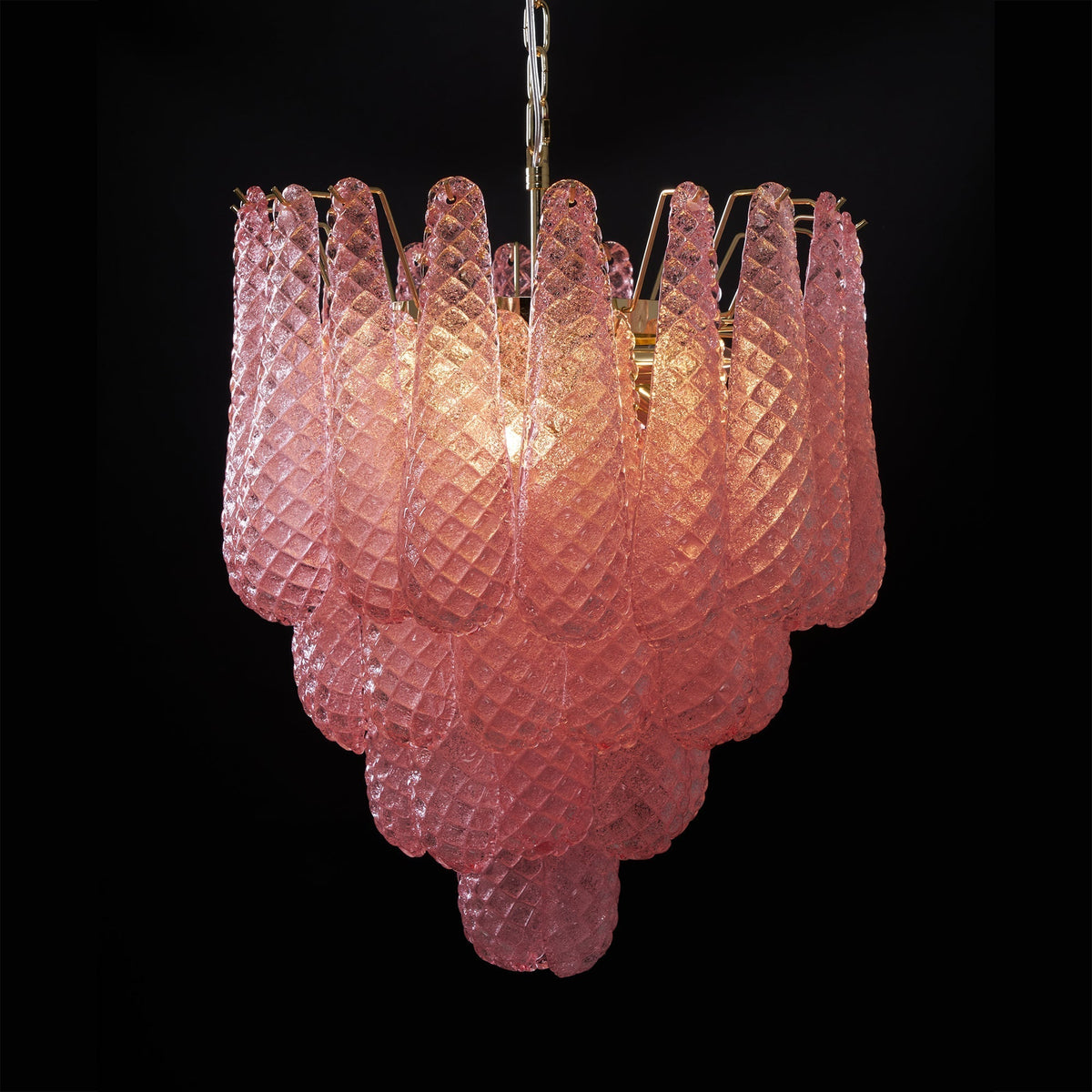 Veliena Kronleuchter Rosa Tropfen Murano-Glas Diamantmuster Wasserfall