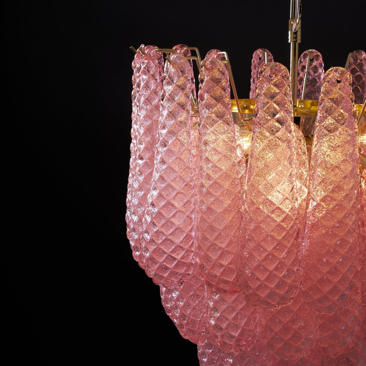 Veliena Kronleuchter Rosa Tropfen Murano-Glas Diamantmuster Wasserfall