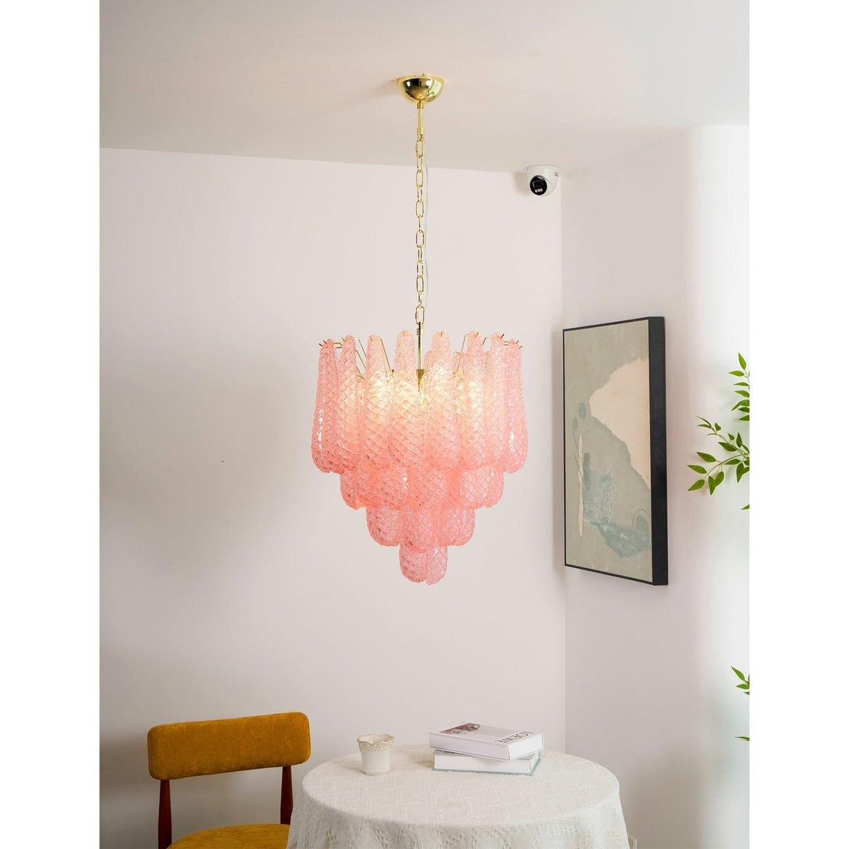 Veliena Kronleuchter Rosa Tropfen Murano-Glas Diamantmuster Wasserfall