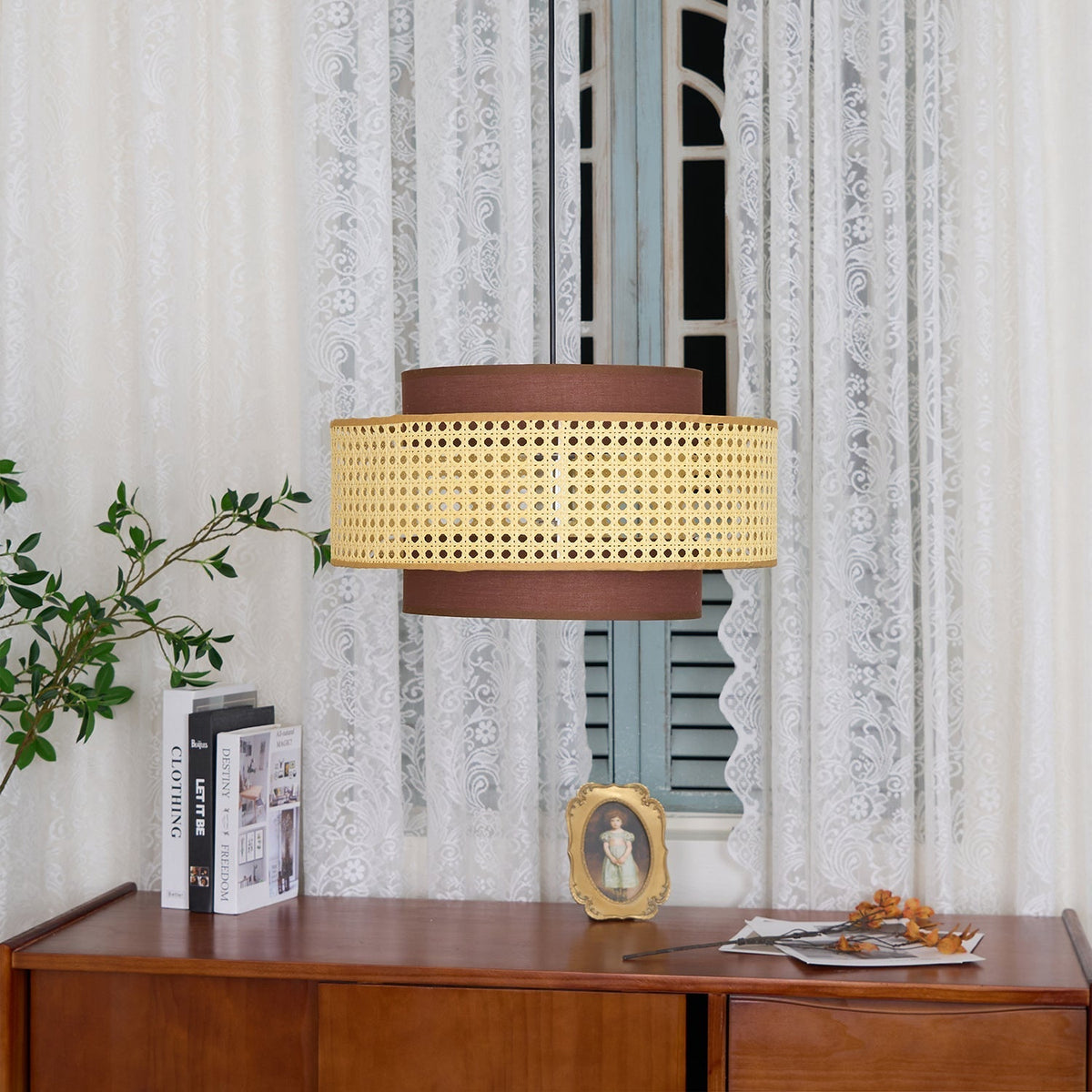 Zerither Rattan-Stoff-Pendelleuchte