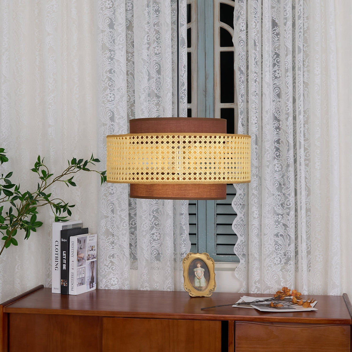 Zerither Rattan-Stoff-Pendelleuchte