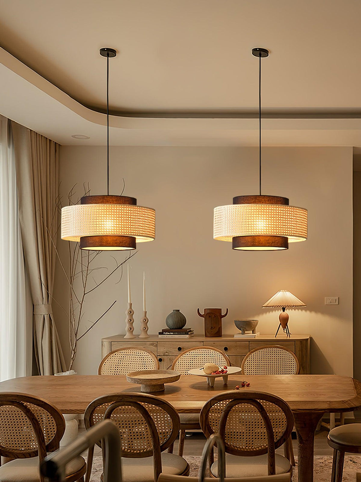 Zerither Rattan-Stoff-Pendelleuchte