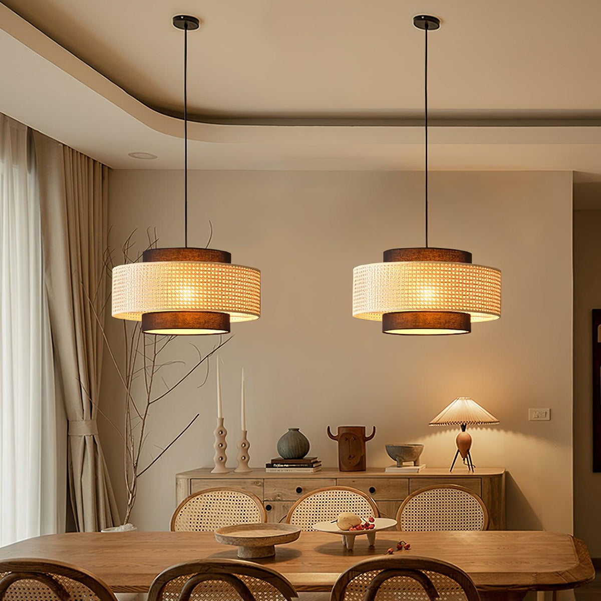 Zerither Rattan-Stoff-Pendelleuchte