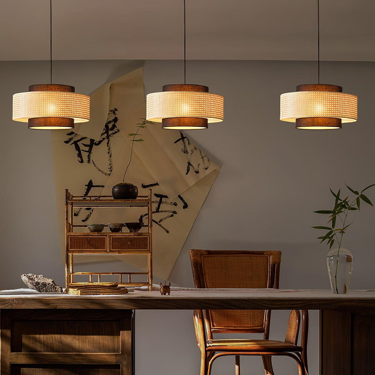 Zerither Rattan-Stoff-Pendelleuchte