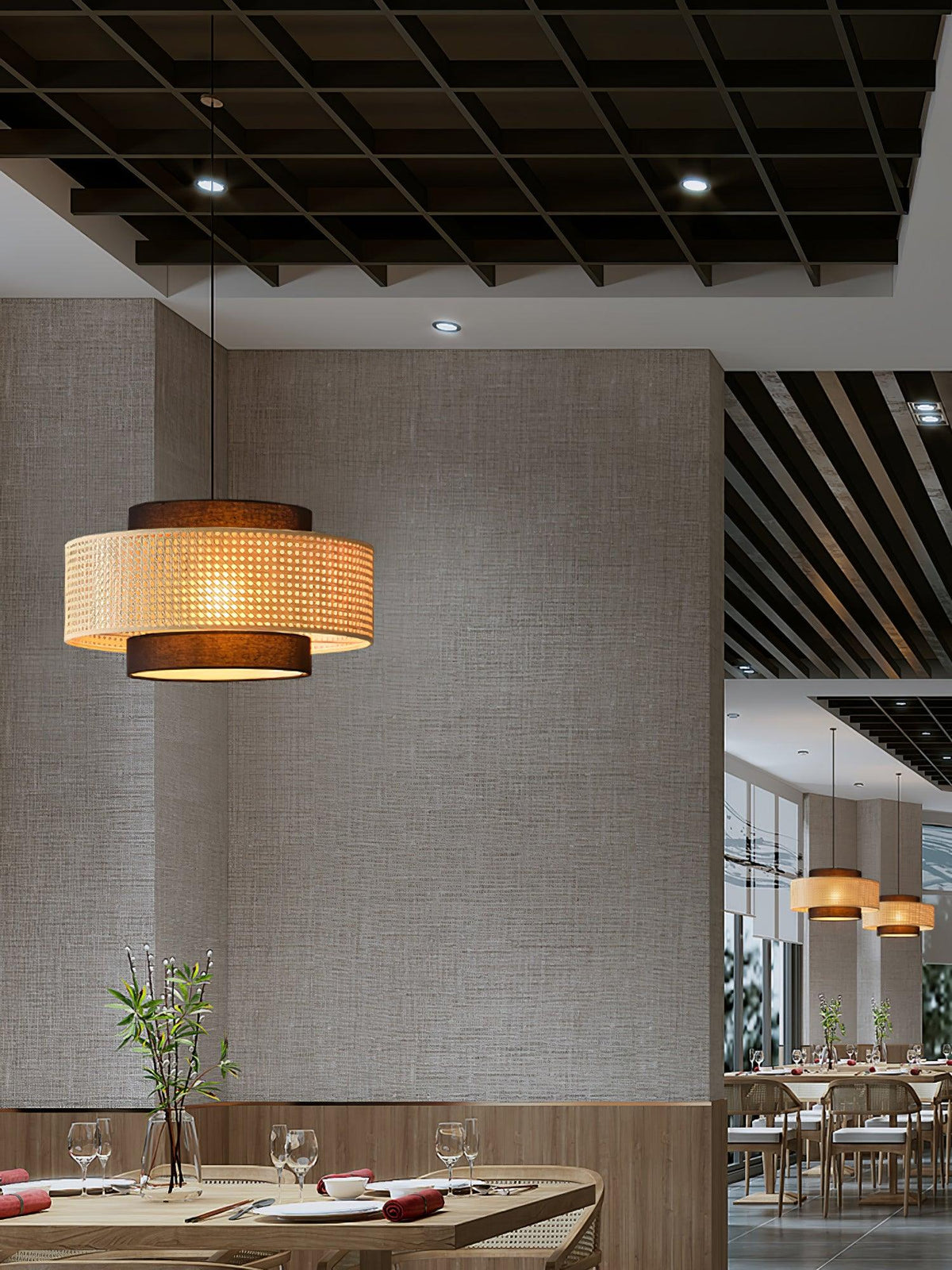 Zerither Rattan-Stoff-Pendelleuchte