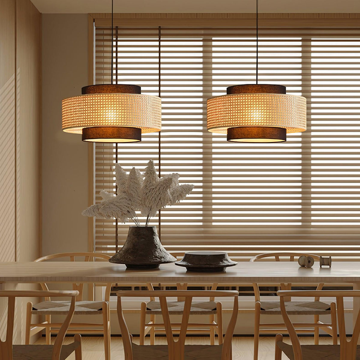 Zerither Rattan-Stoff-Pendelleuchte