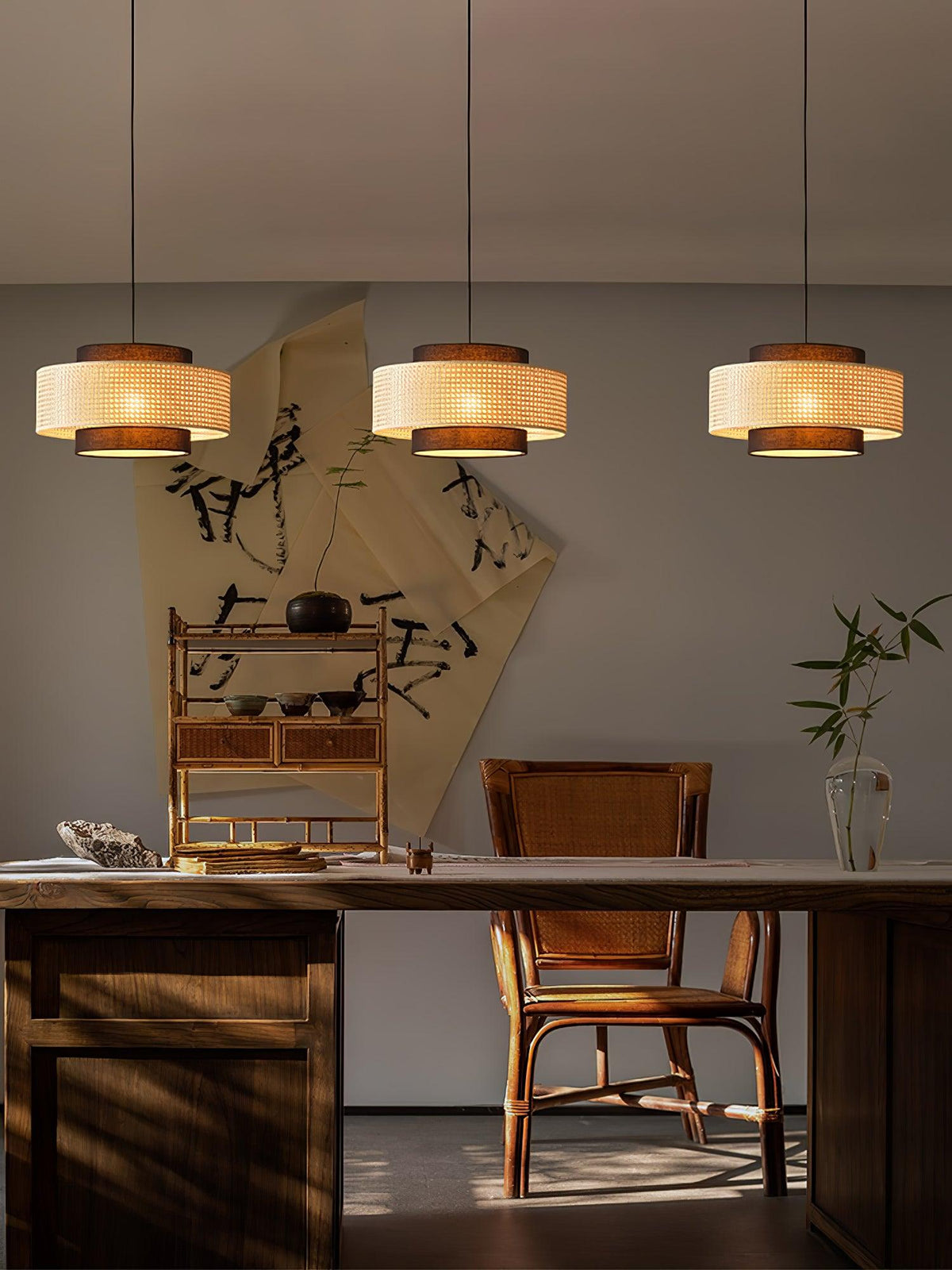 Zerither Rattan-Stoff-Pendelleuchte