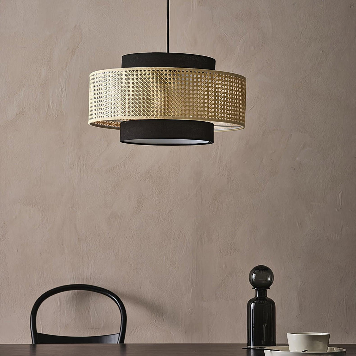 Zerither Rattan-Stoff-Pendelleuchte