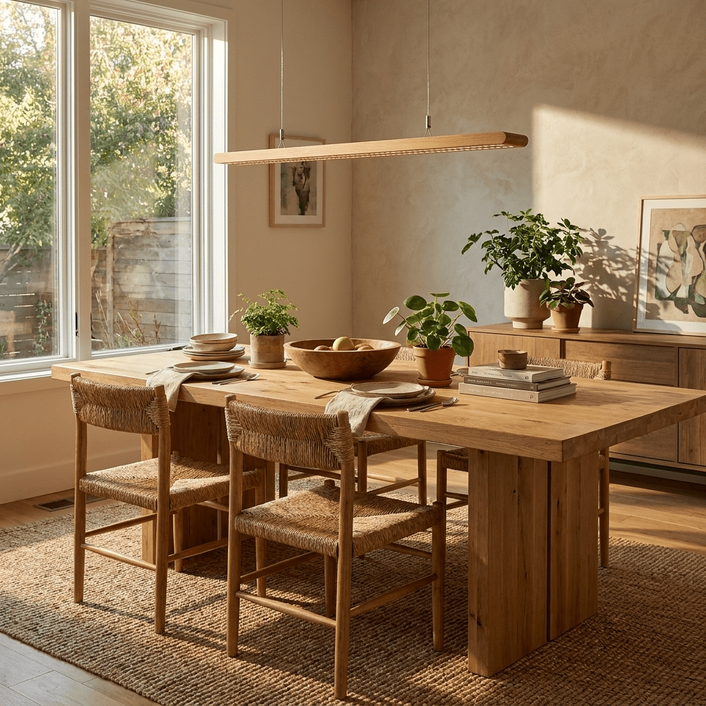 Dual lineare Pendelleuchte aus Holz mit Lamellen