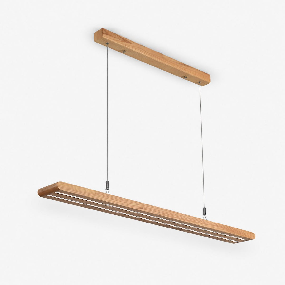 Dual lineare Pendelleuchte aus Holz mit Lamellen