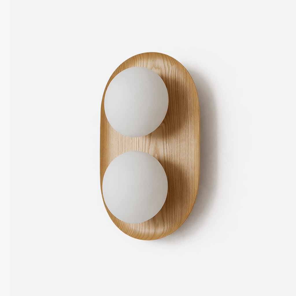Twin Orb Oak Wandleuchte aus Holz
