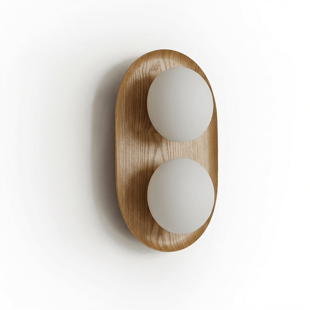 Twin Orb Oak Wandleuchte aus Holz