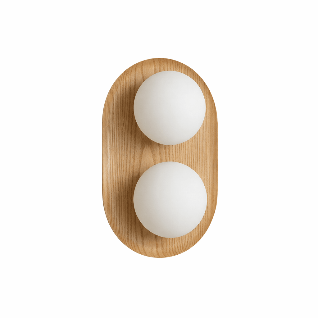 Twin Orb Oak Wandleuchte aus Holz