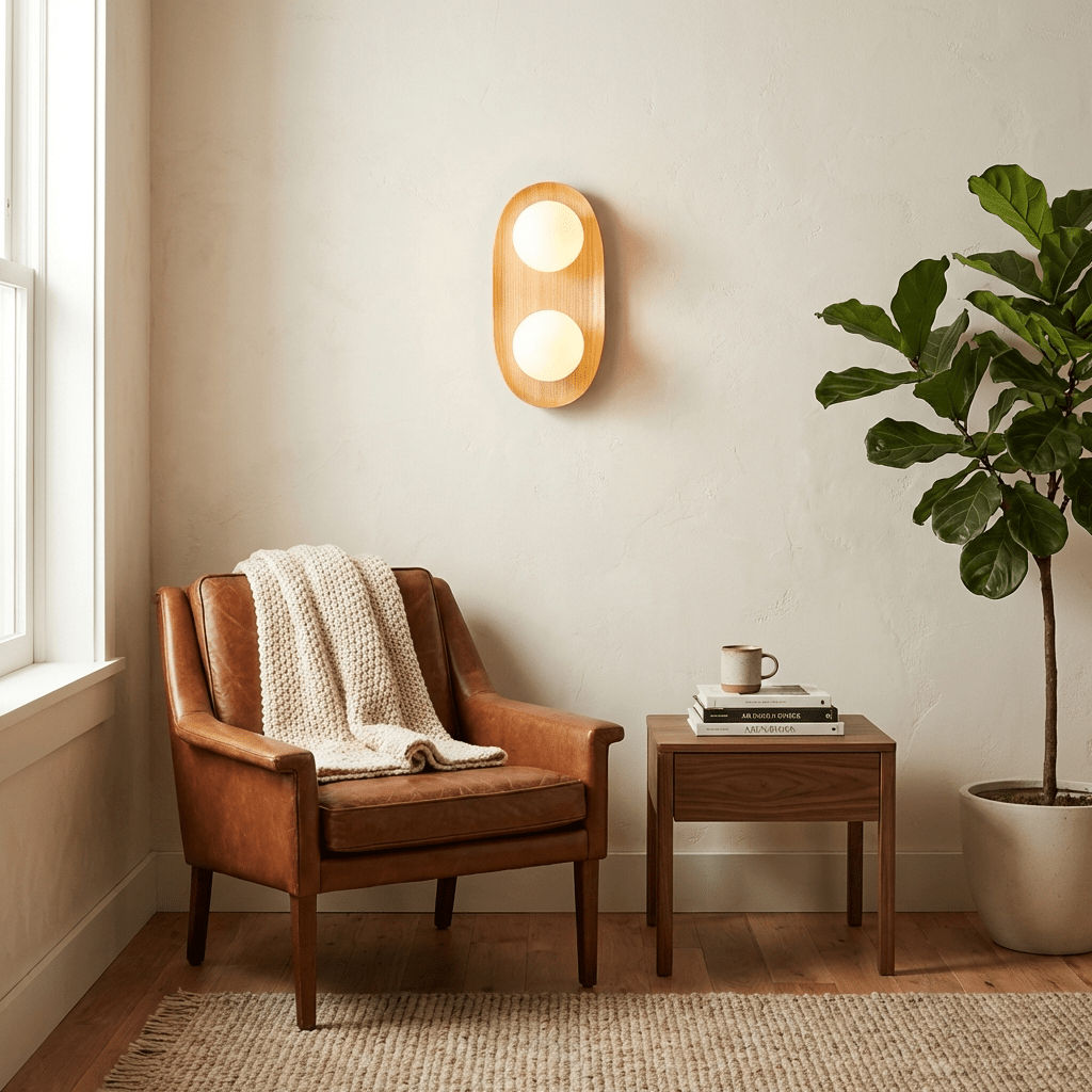 Twin Orb Oak Wandleuchte aus Holz