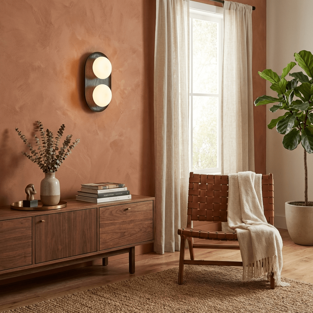 Twin Orb Oak Wandleuchte aus Holz