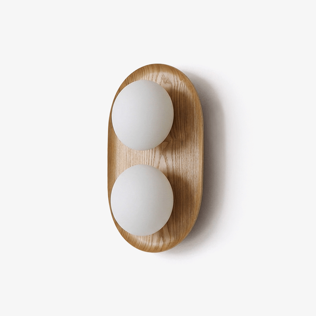 Twin Orb Oak Wandleuchte aus Holz