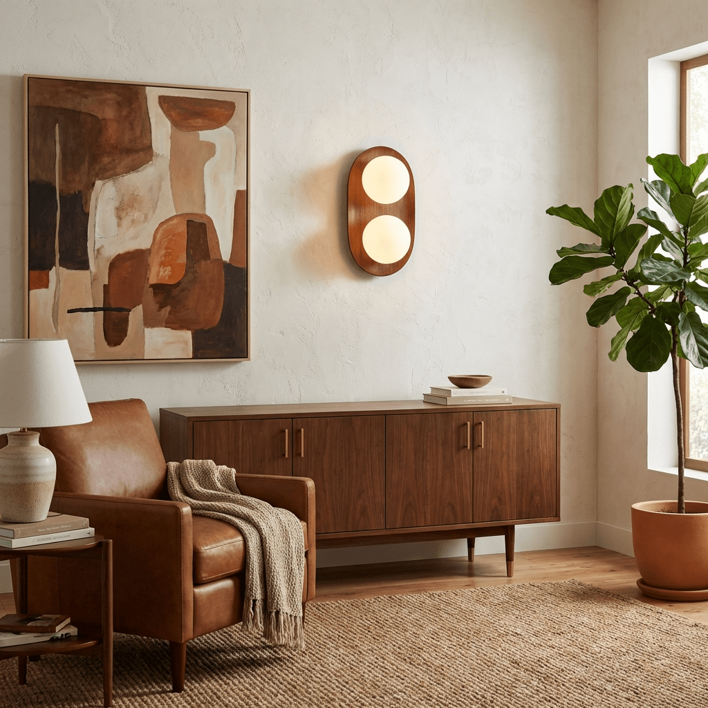 Twin Orb Oak Wandleuchte aus Holz