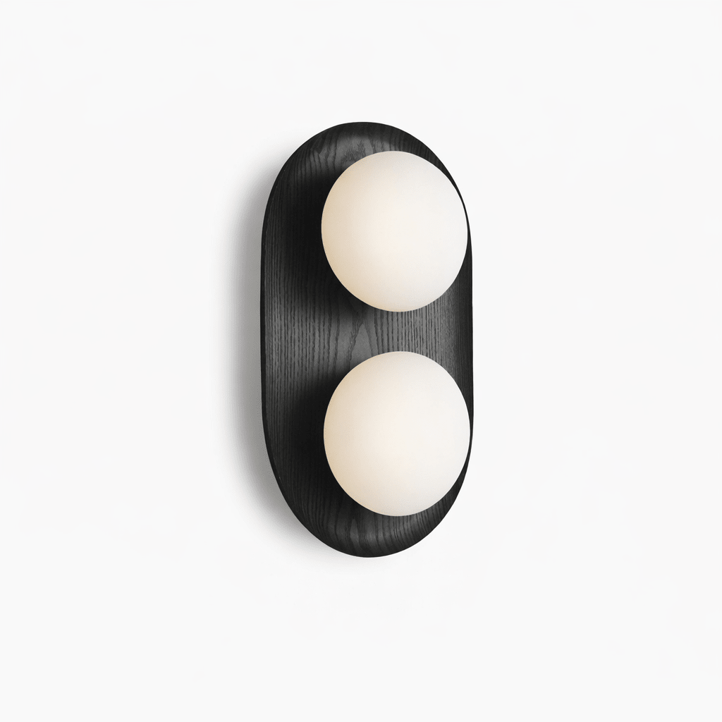Twin Orb Oak Wandleuchte aus Holz