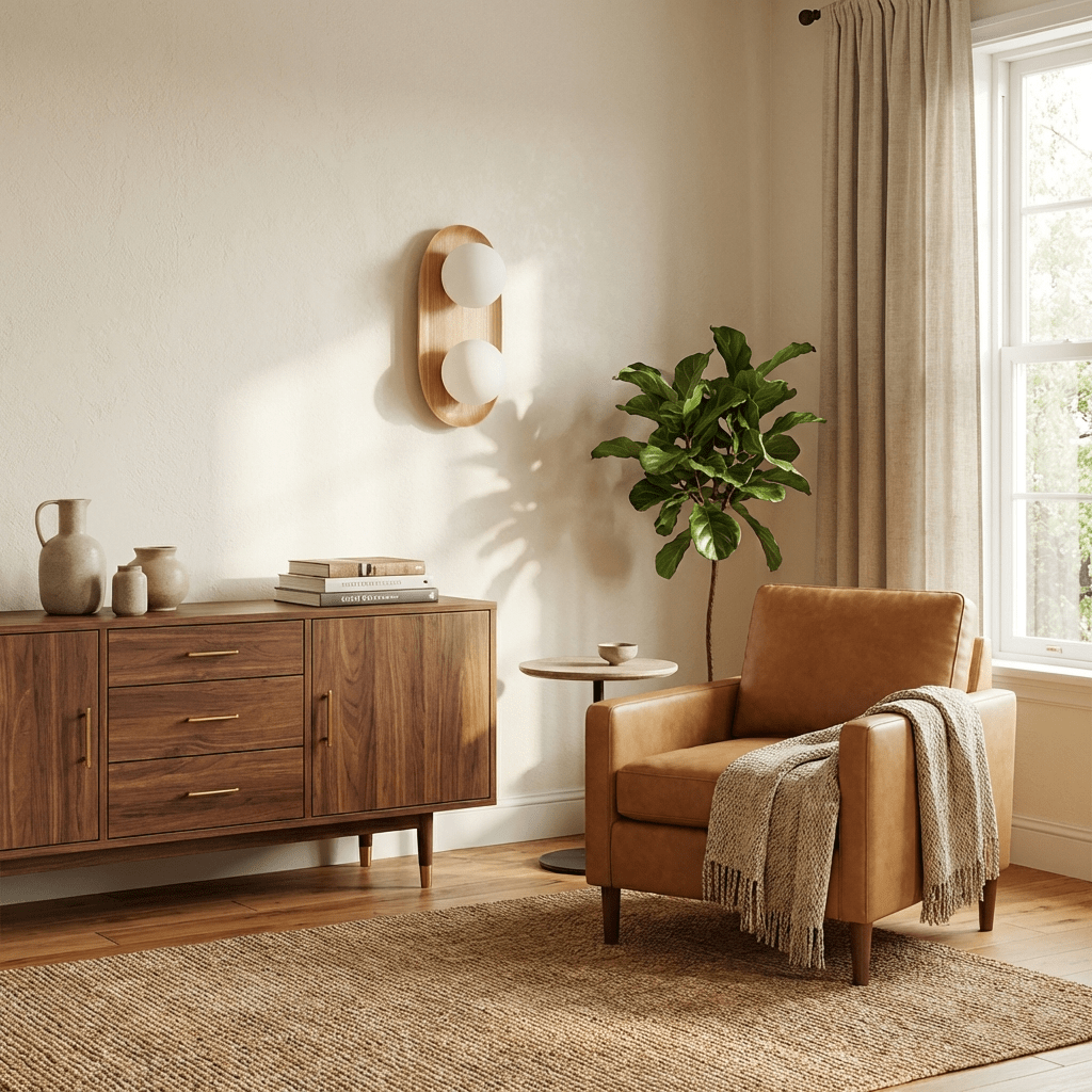Twin Orb Oak Wandleuchte aus Holz