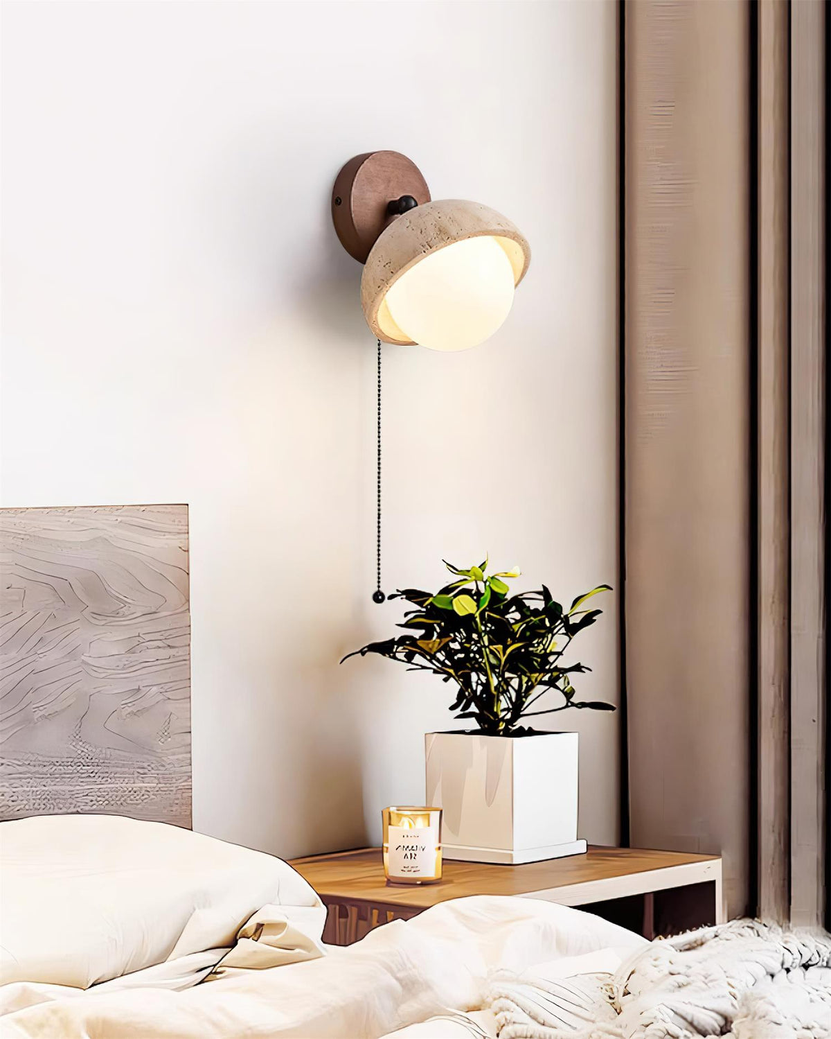 Eala Wandleuchte aus Travertin und Holz minimalistisch modern