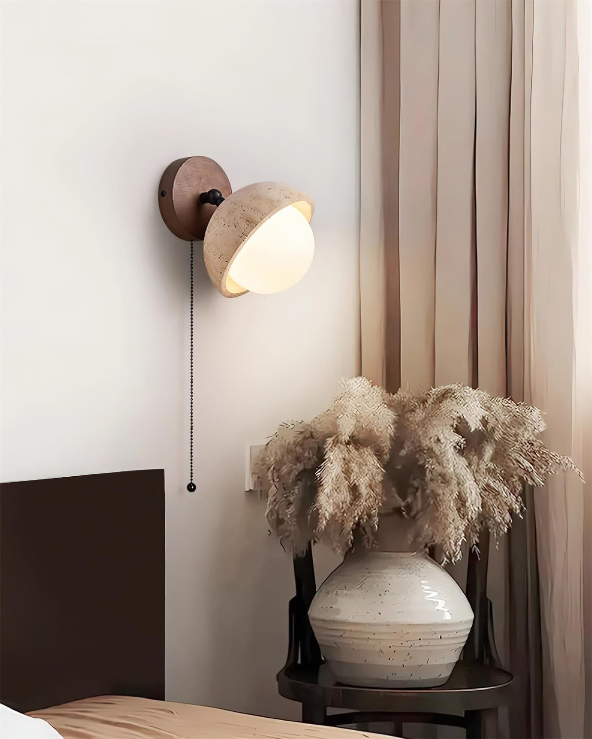 Eala Wandleuchte aus Travertin und Holz minimalistisch modern