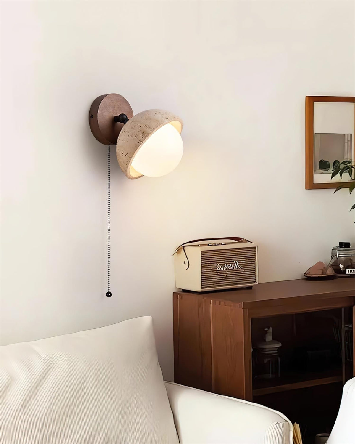 Eala Wandleuchte aus Travertin und Holz minimalistisch modern