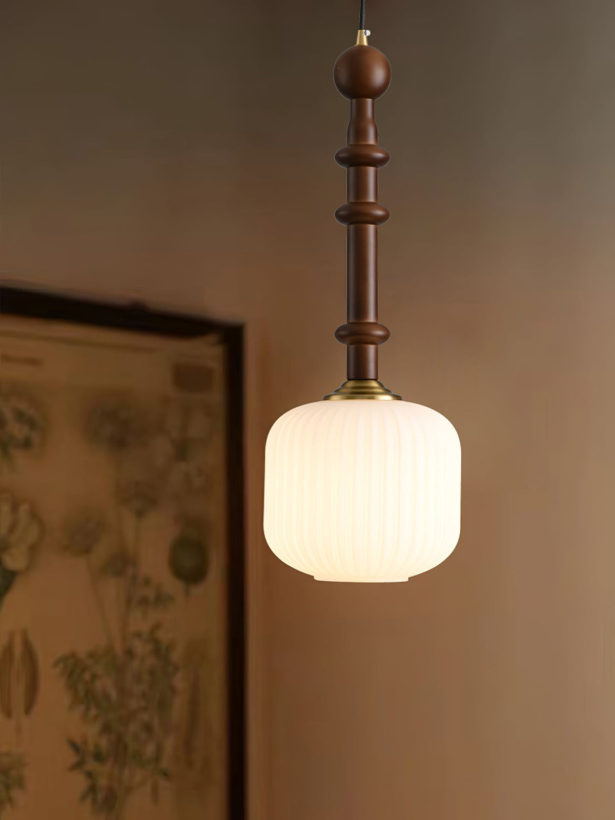 Iliror Traditionelle Pendelleuchte aus Holz und Glas