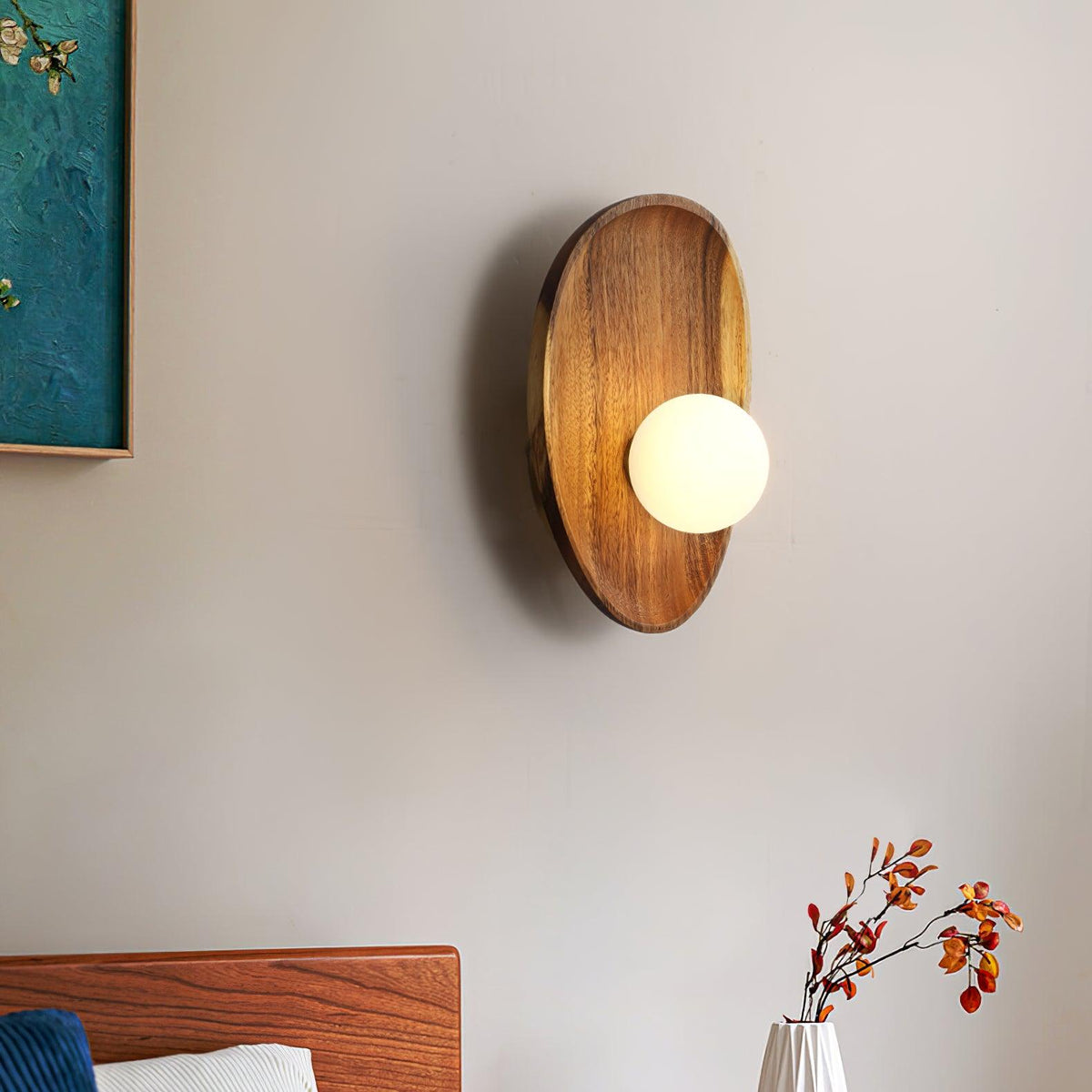 Sylaise zeitgenössische minimalistische Wandleuchte aus Holz und Glas