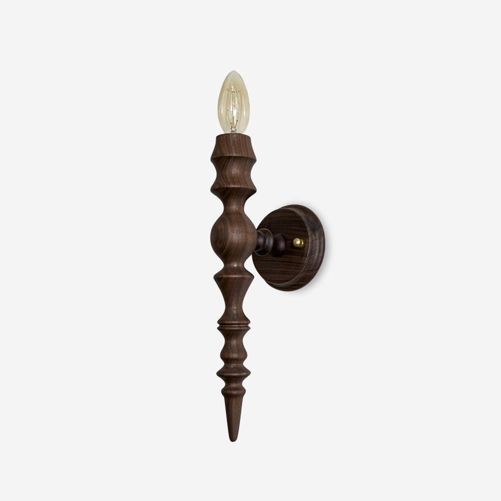 Wandleuchte im modernen Vintage-Stil mit Holzkörper in verschiedenen Holzoberflächen