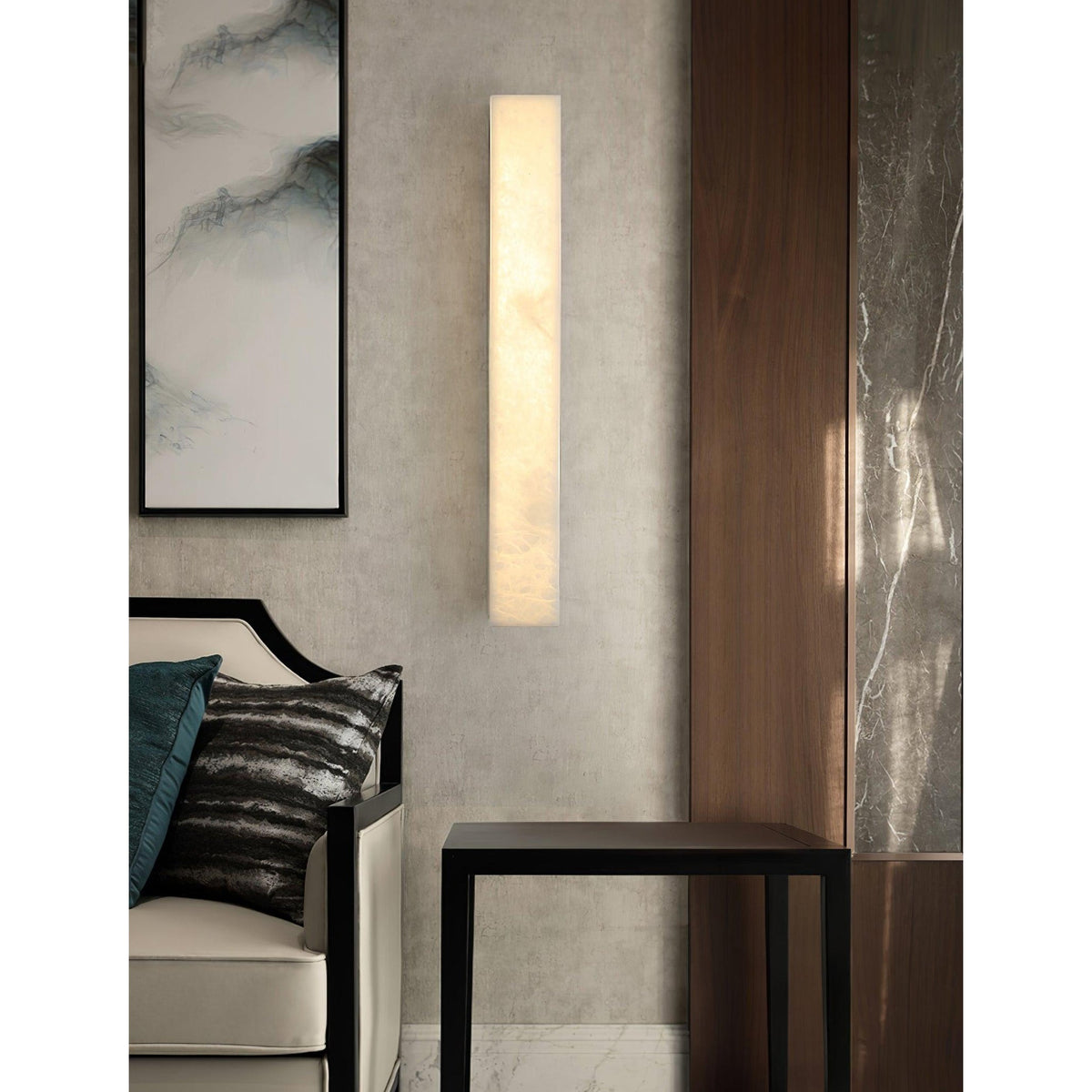 Quill Wandleuchte aus Messing mit Alabaster-Lampenschirm