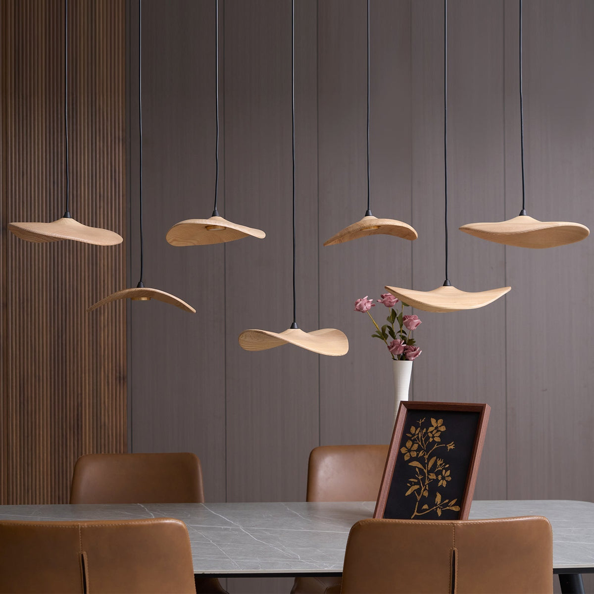 Abbott Kronleuchter zeitgenössisch minimalistisch leerer Blatt Holz
