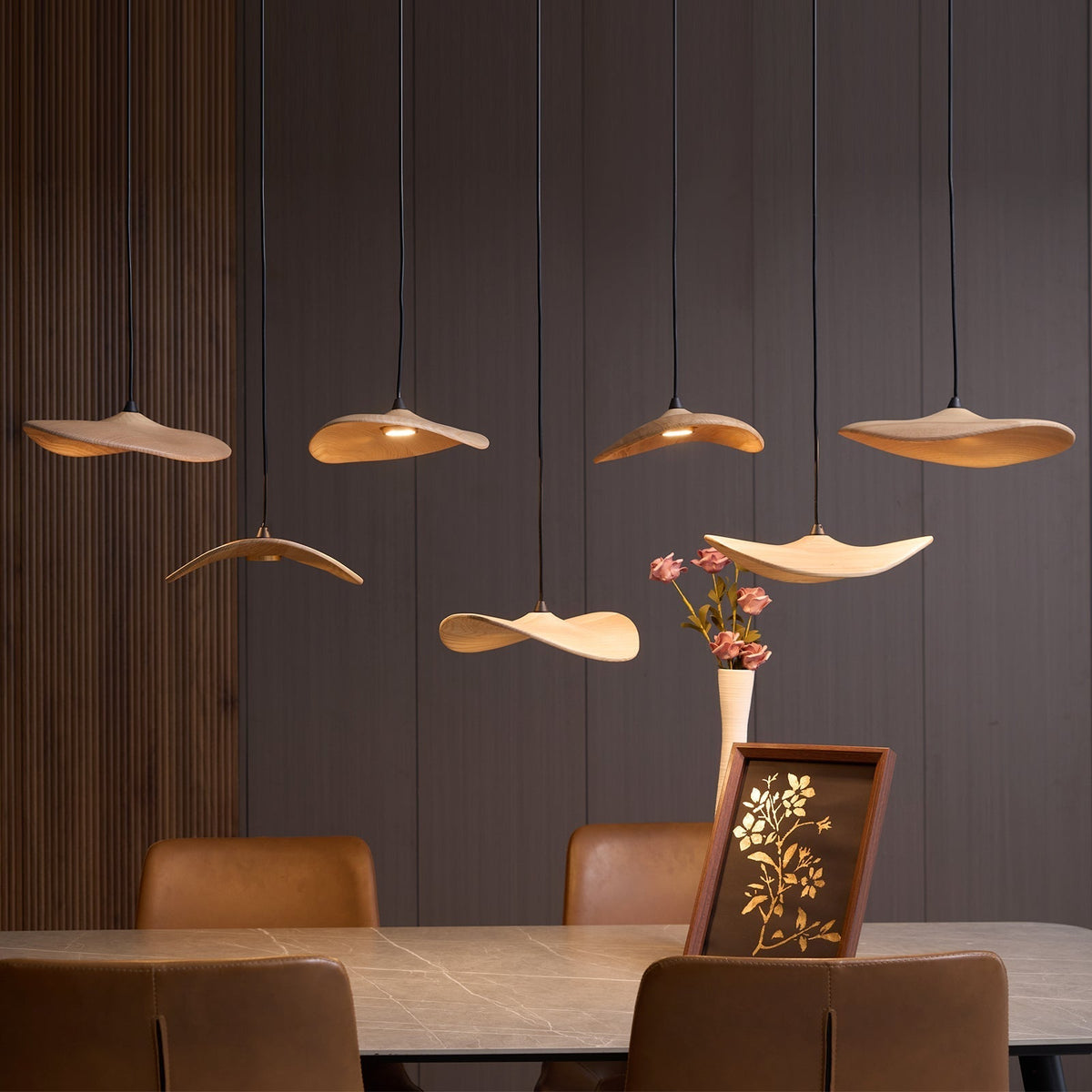 Abbott Kronleuchter zeitgenössisch minimalistisch leerer Blatt Holz