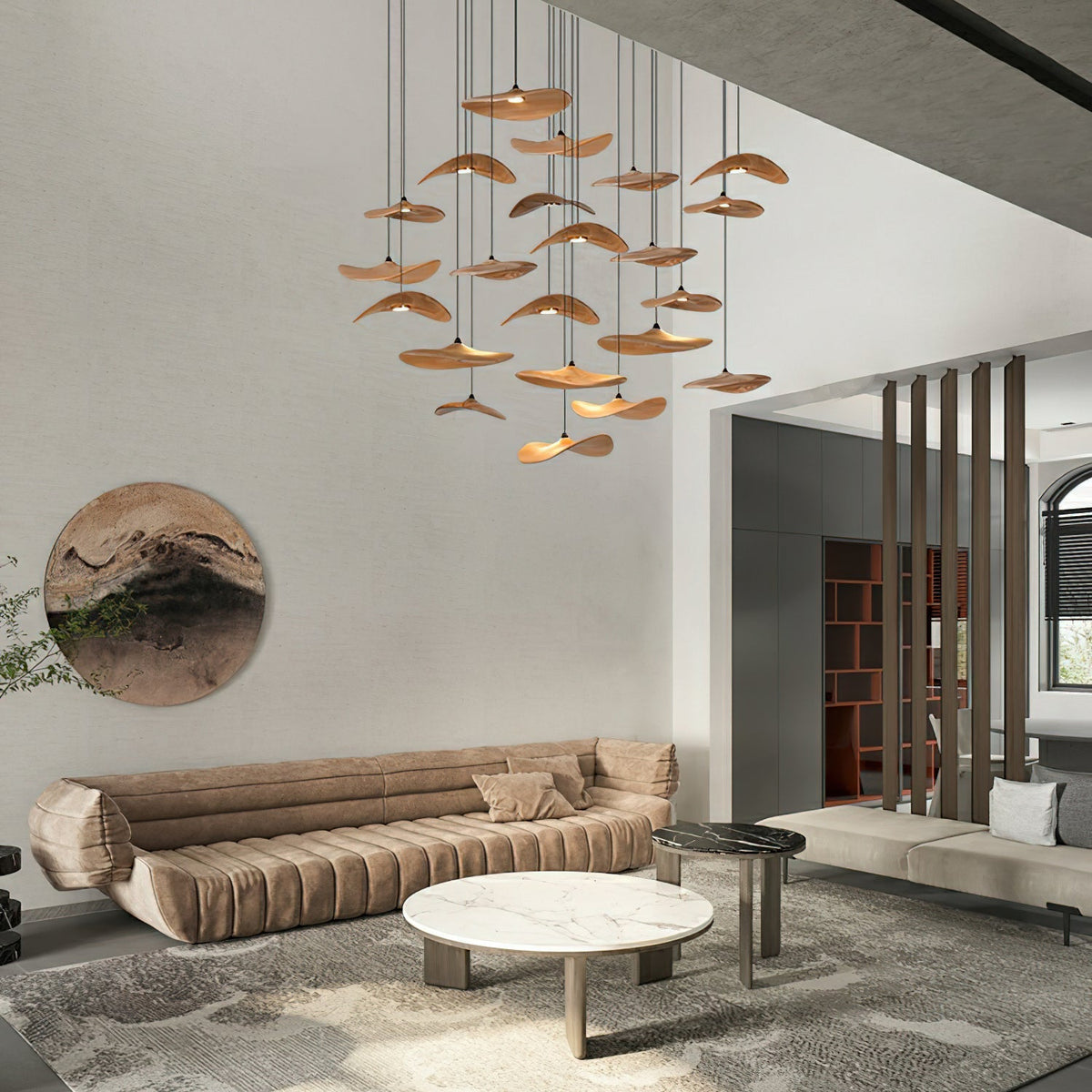 Abbott Kronleuchter zeitgenössisch minimalistisch leerer Blatt Holz